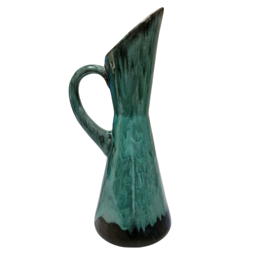 Vintage mid century Ceramic Blue Drip Glaze Vase Pitcher​​​​​